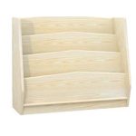 Simple Wooden Magazine Rack with Four Curved Compartments | Natural Light Pine Finish for Home, Office & Classroom Organization